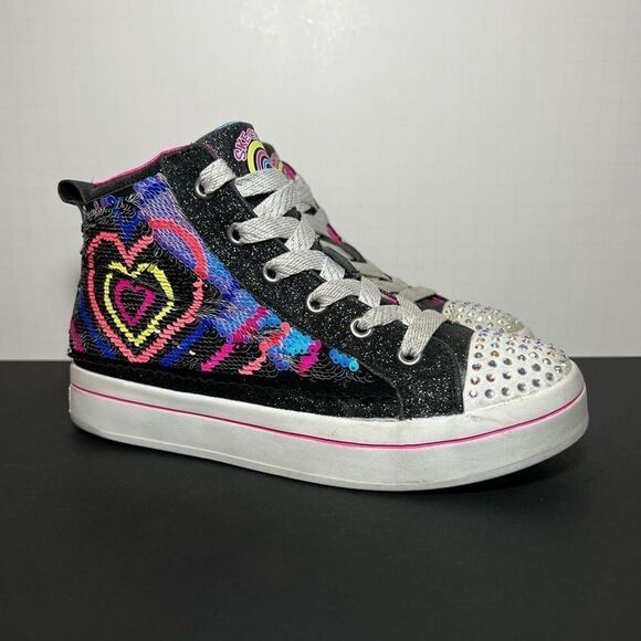 Girls SKECHERS Twinkle Toes Twi-Lites 2.0 Embellished Lace Up Sneakers / Size 3 - Picture 1 of 11